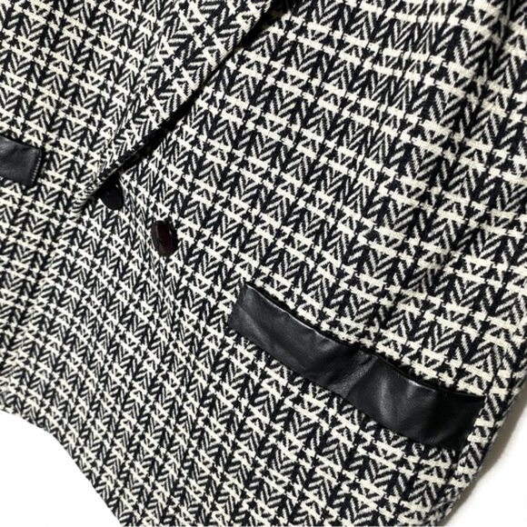 Vintage Sterling Stall Sport Black White Plaid Virgin Wool Oversized Blazer M - Picture 9 of 16